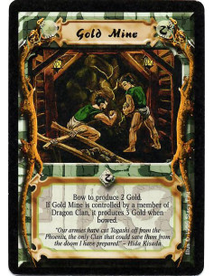 Gold Mine  - Mine. Bow this card: Produce 2 Gold, or 3 Gold if you are a Dragon Clan player.