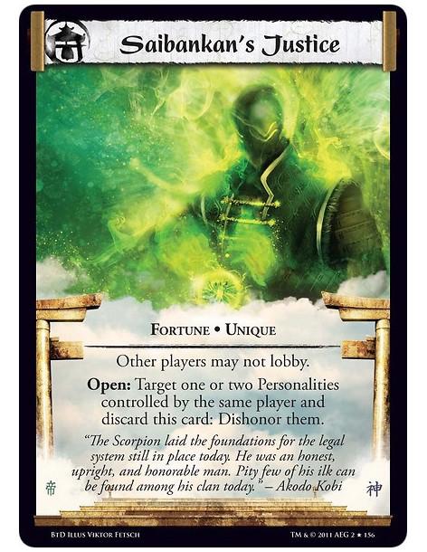 Saibankan's Justice (Español)  - Fortune • UniqueOther players may not lobby. Open: Target one or two Personalities controlled b