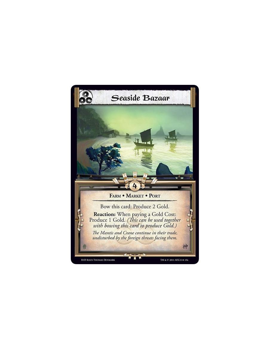 Seaside Bazaar  - Farm • Market • PortBow this card: Produce 2 Gold. Reaction: When paying a Gold Cost: Produce 1 Gold. (This ca