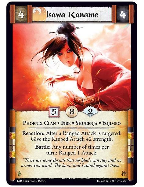 Isawa Kaname (Español)  - Phoenix Clan • Fire • Shugenja • YojimboReaction: After a Ranged Attack is targeted: Give the Ranged A