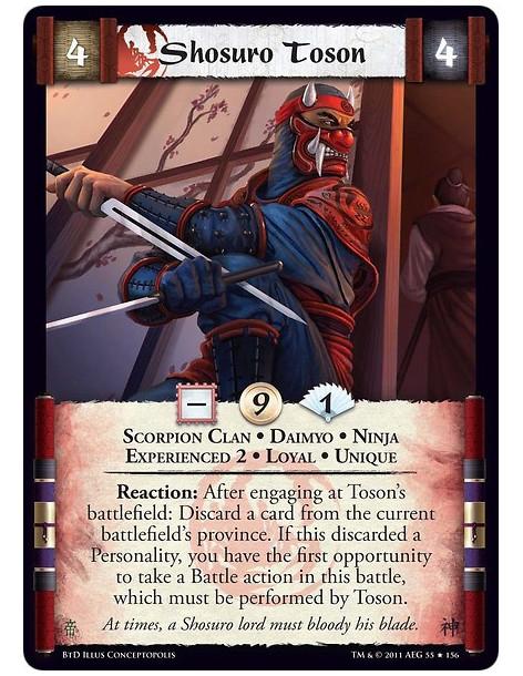 Shosuro Toson Exp2 (Spanish)  - Scorpion Clan • Daimyo • Ninja • Experienced 2 • Loyal • UniqueReaction: After engaging at Toson