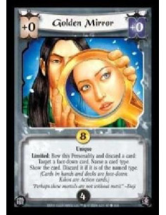 Golden Mirror  - Unique. Limited: Bow this Personality and discard a card: Target a face-down card. Name a card type. Show the c