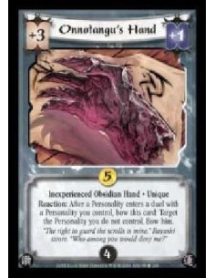 Onnotangu's Hand Inexp (Español)  - Inexperienced Obsidian Hand · Unique. Reaction: After a Personality enters a duel with a Per