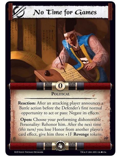 No Time for Games (Spanish)  - PoliticalReaction: After an attacking player announces a Battle action before the Defender’s firs