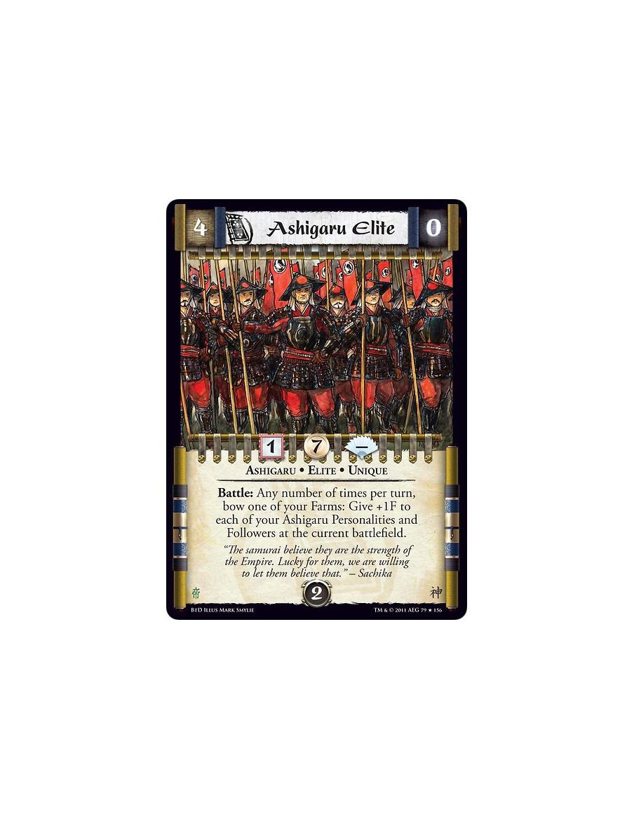 Ashigaru Elite (Español)  - Ashigaru • Elite • UniqueBattle: Any number of times per turn, bow one of your Farms: Give +1F to ea