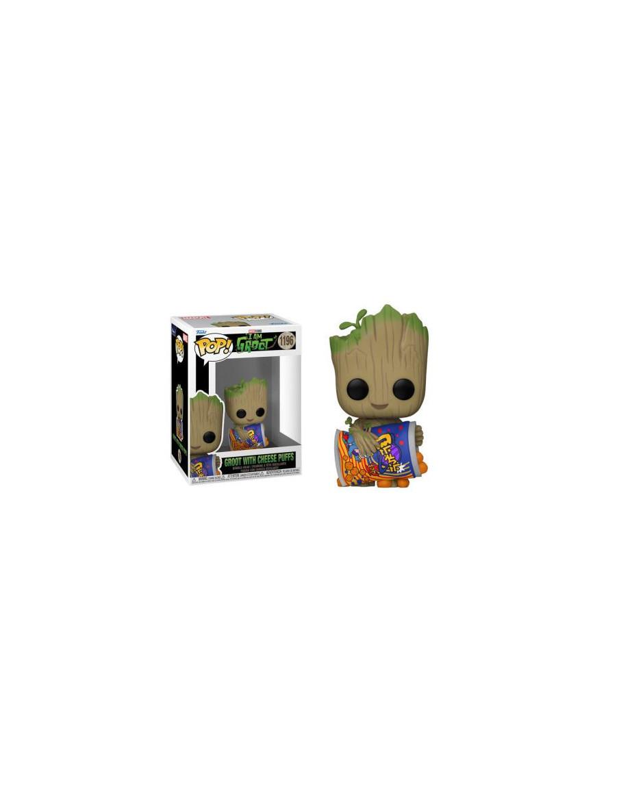 Funko Pop Groot with Cheese Puffs. I am Groot