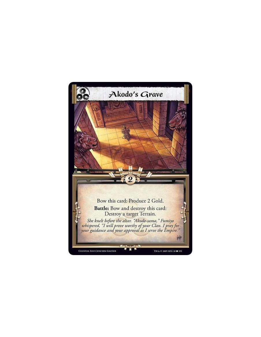 Akodo's Grave (Español)  - Bow this card: Produce 2 Gold. Battle: Bow and destroy this card: Destroy a target Terrain.