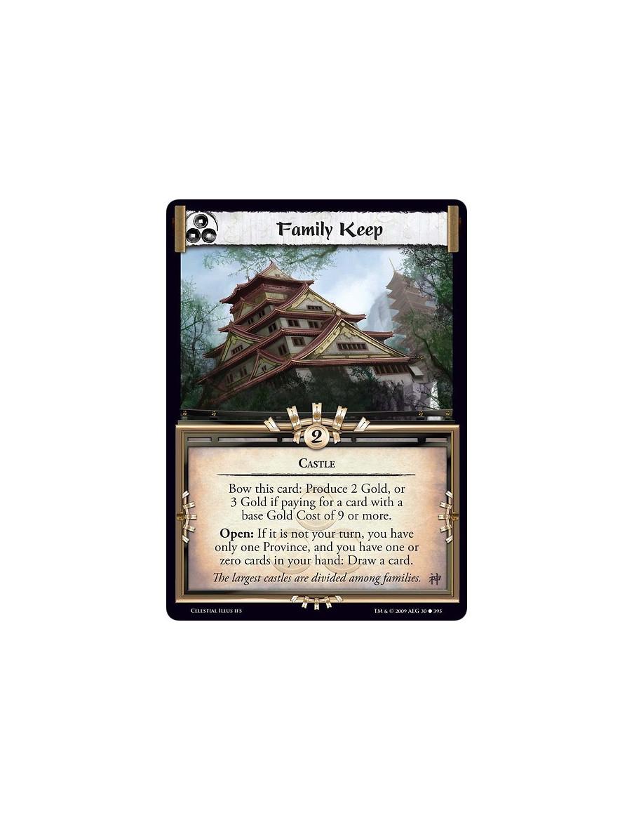 Family Keep (Español)  - Castle Bow this card: Produce 2 Gold, or 3 Gold if paying for a card with a base Gold Cost of 9 or more
