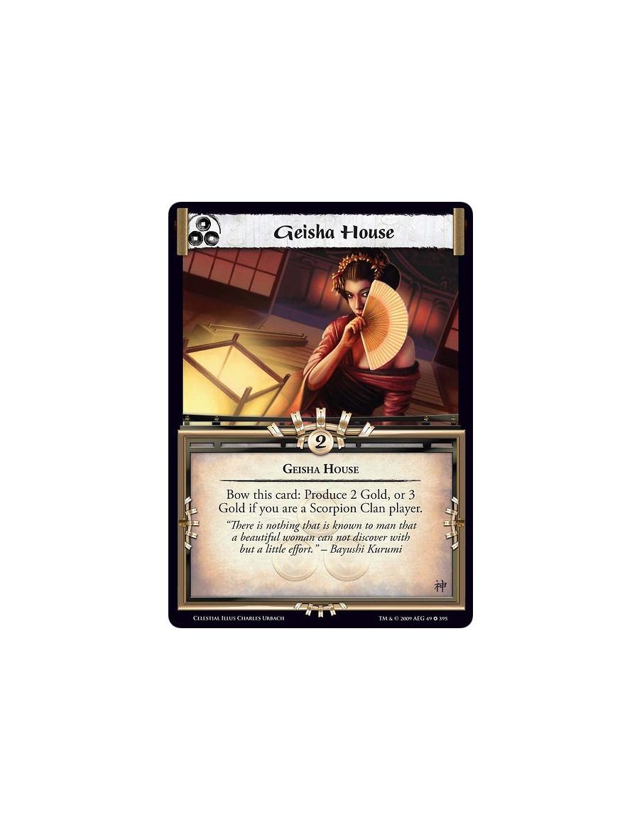 Geisha House  - Geisha House Bow this card: Produce 2 Gold, or 3 Gold if you are a Scorpion Clan player.