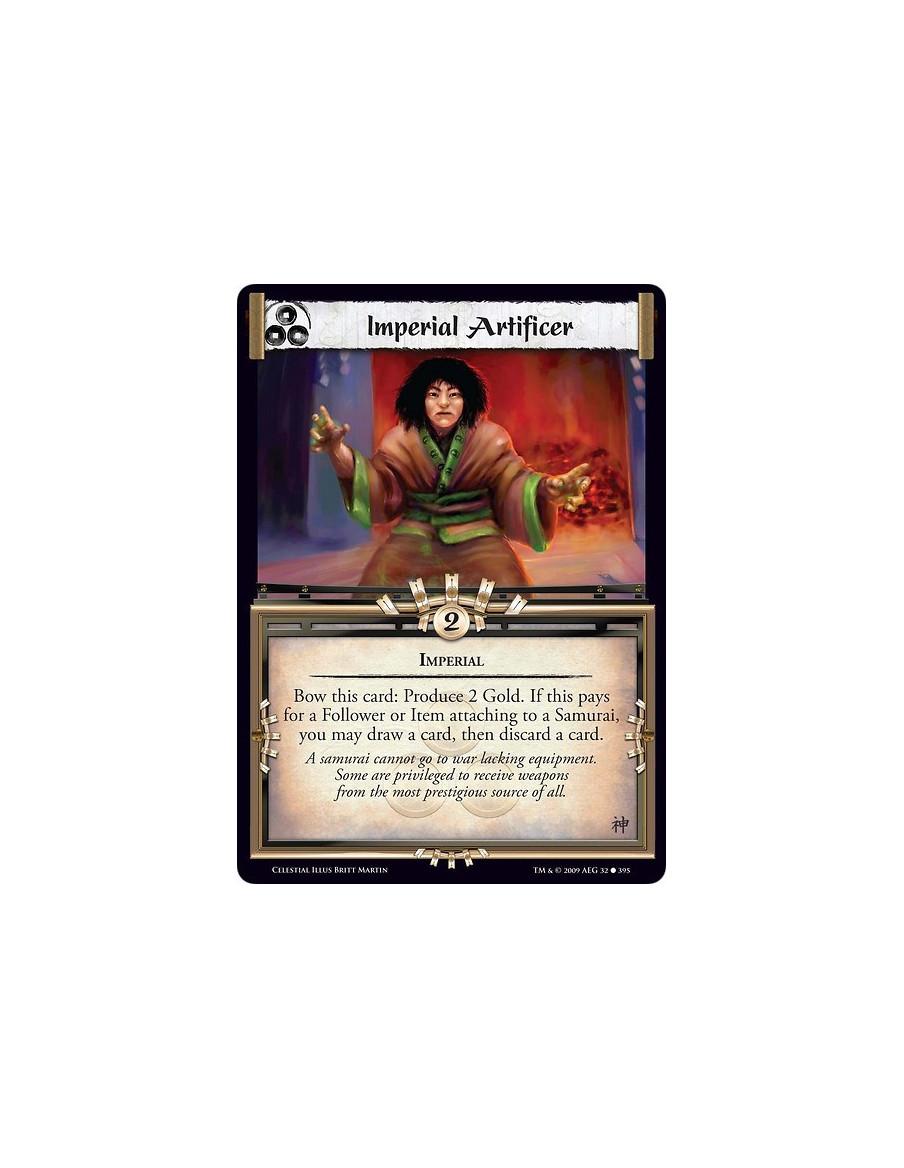 Imperial Artificer (Español)  - Imperial Bow this card: Produce 2 Gold. If this pays for a Follower or Item attaching to a Samur