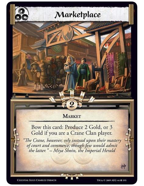 Marketplace  - Market Bow this card: Produce 2 Gold, or 3 Gold if you are a Crane Clan player