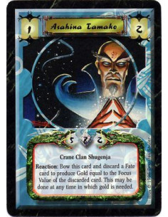 Asahina Tamako  - Crane Clan • Shugenja  Reaction: Any number of times per turn, when paying a Gold cost, bow Tamako and discard