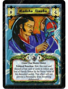 Kakita Yinobu  - Crane Clan • Master Orator  Reaction: Any number of times per turn, before a player loses Honor, bow Yinobu and