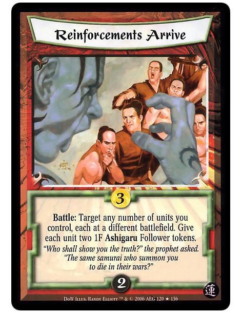 Reinforcements Arrive FOIL (English))  - Battle: Target any number of units you control, each at a different battlefield. Give e