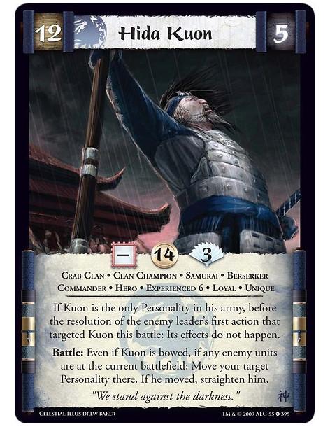 Hida Kuon Exp6 (Spanish)  - Crab Clan • Clan Champion • Samurai • Berserker •  Commander • Hero • Experienced 6 • Loyal • Unique