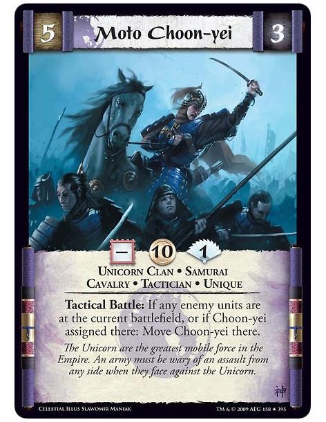 Moto Choon-yei (Español)  - Unicorn Clan • Samurai  • Cavalry • Tactician • Unique Tactical Battle: If any enemy units are at th