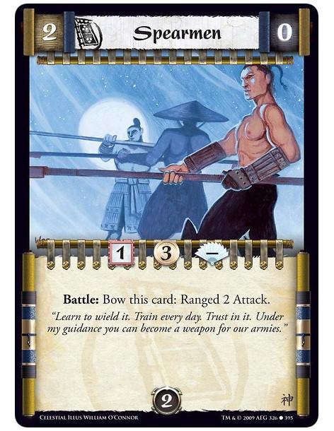 Spearmen (Español)  - Battle: Bow this card: Ranged 2 Attack.