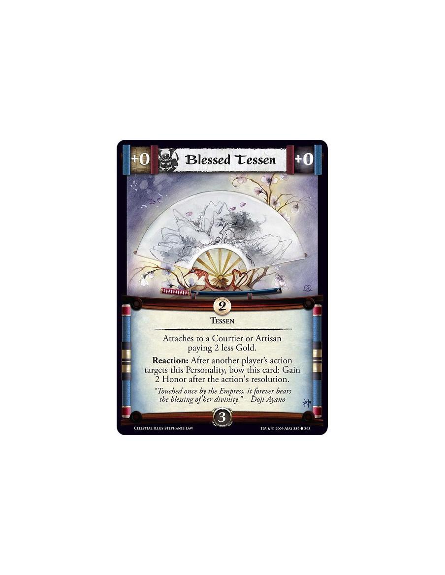 Blessed Tessen (Español)  - Attaches to a Courtier or Artisan paying 2 less Gold. Reaction: After another player’s action target