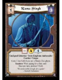 Rama Singh  - Unaligned Kshatriya · Ivory Kingdoms Ambassador · Courtier · Unique. Costs 1 less Gold if you are a Mantis Clan pl