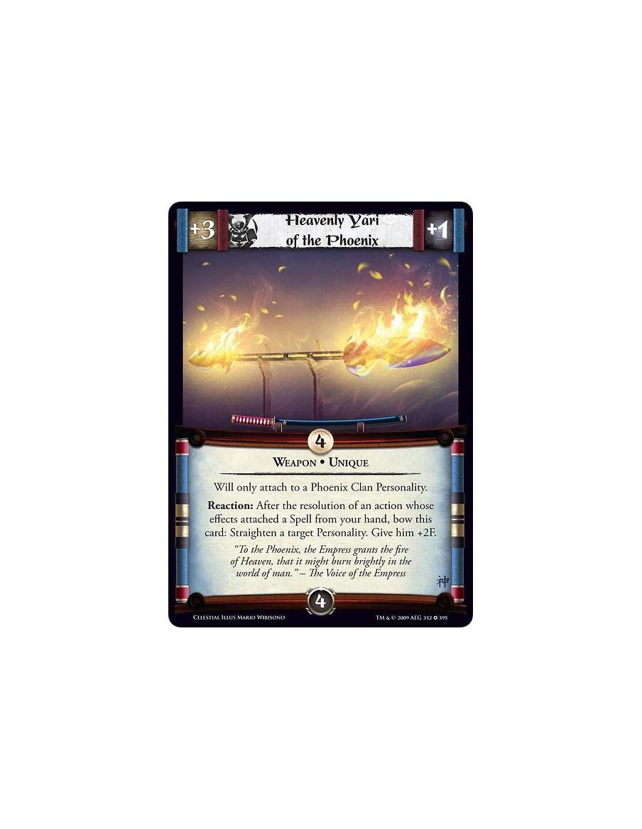 Heavenly Yari of the Phoenix (Español)  - Weapon • Unique Will only attach to a Phoenix Clan Personality. Reaction: After the re