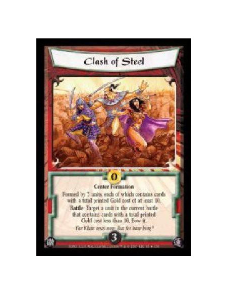 Clash of Steel (Español)  - Center Formation. Formed by 3 units, each of which contains cards with a total printed Gold cost of 