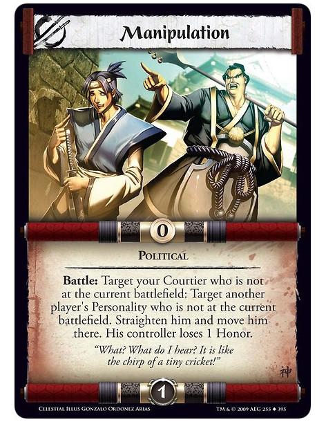 Manipulation  - Political Battle: Target your Courtier who is not at the current battlefield: Target another player's Personalit