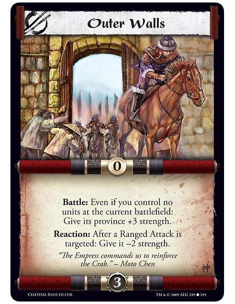 Outer Walls (Español)  - Battle: Even if you control no units at the current battlefield: Give its province +3 strength. Reactio