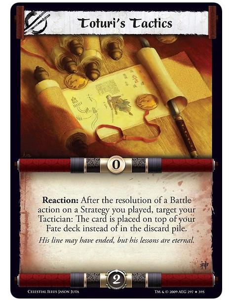 Toturi's Tactics  - Reaction: After the resolution of a Battle action on a Strategy you played, target your Tactician: The card