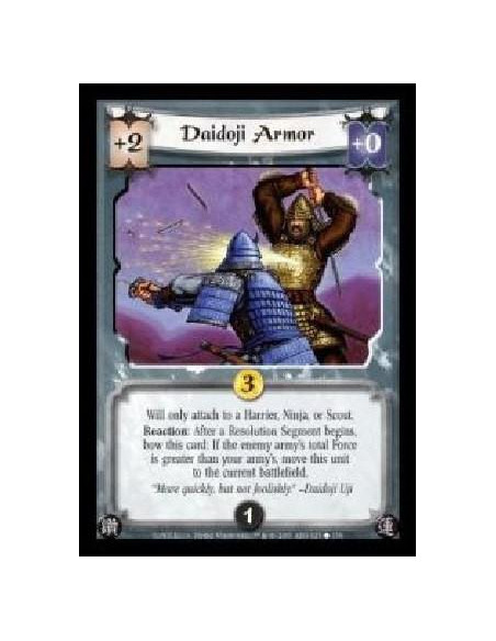 Daidoji Armor (Spanish Language)  - Will only attach to a Harrier, Ninja, or Scout. Reaction: After a Resolution Segment begins 