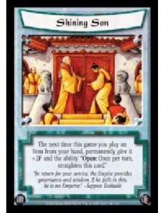 Shining Son FOIL  - The next time this game you play an Item from your hand, permanently give it +2F and the ability ?Open: Once