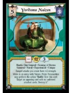 Yoritomo Naizen Exp FOIL (Spanish)  - Mantis Clan General · Scourge of Storms · Samurai · Naval · Experienced · Unique. Ranged a