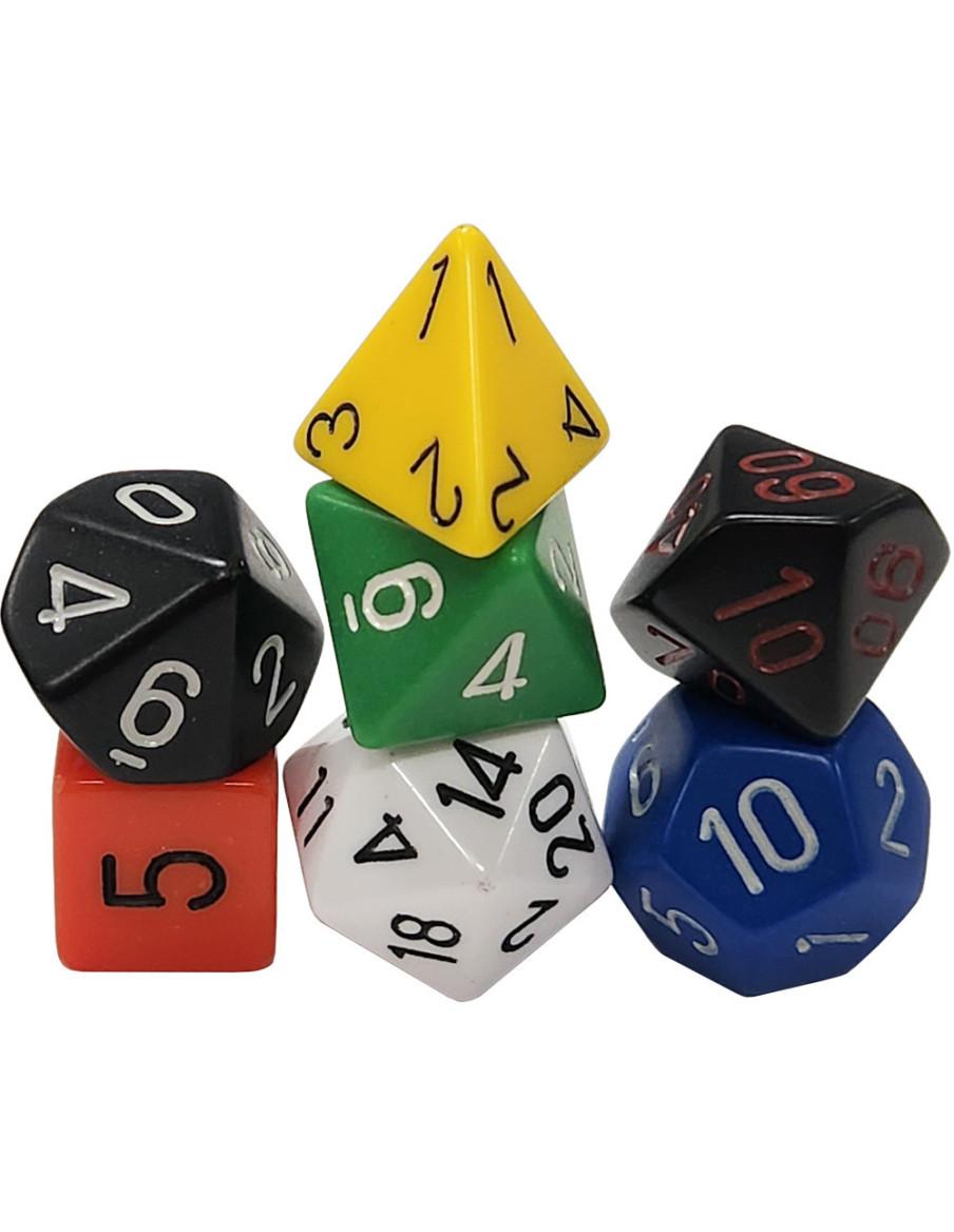 Pack 7 Dados Multicolor Chessex  - Incluye 1d6,1d12,1d8,1d4,2d10