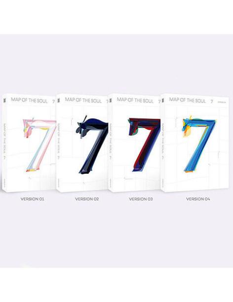 BTS - Map of the Soul: 7 (4th Mini Album)  -  Versiones: 1 (rosita), 2 (negro), 3 (azul-rojo), 4 (azul-amarillo) Contenido: - 1