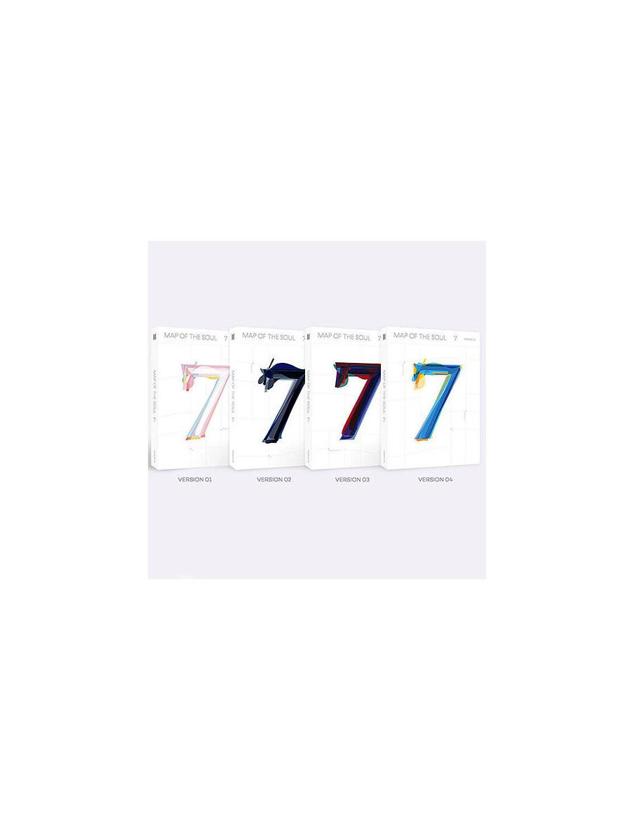 BTS - Map of Soul: 7 (4th Mini Album)  -  Versiones: 1 (rosita), 2 (negro), 3 (azul-rojo), 4 (azul-amarillo) Contenido: - 1 Libr