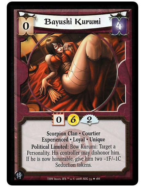 Bayushi Kurumi Exp (Spanish)  - Scorpion Clan • Courtier • Experienced • Loyal • Unique Political Limited: Bow Kurumi: Target a 
