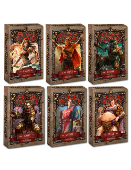 Heavy Hitters Blitz Deck Display (1 of each deck). Flesh and Blood (english)