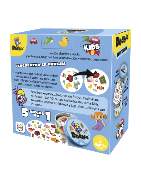 Dobble Kids  - Dobble Kids, un juego de cartas que incluye 55 cartas, más de 50 símbolos e instrucciones. Un juego que consiste 