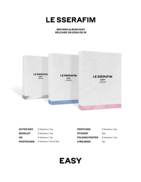 LE SSERAFIM - Easy (3er Mini Album)  - LE SSERAFIM - Easy (3er Mini Album) 3 Versiones: Vol.1 (rosa) / vol.2 (azul) / vol.3 (gri 2
