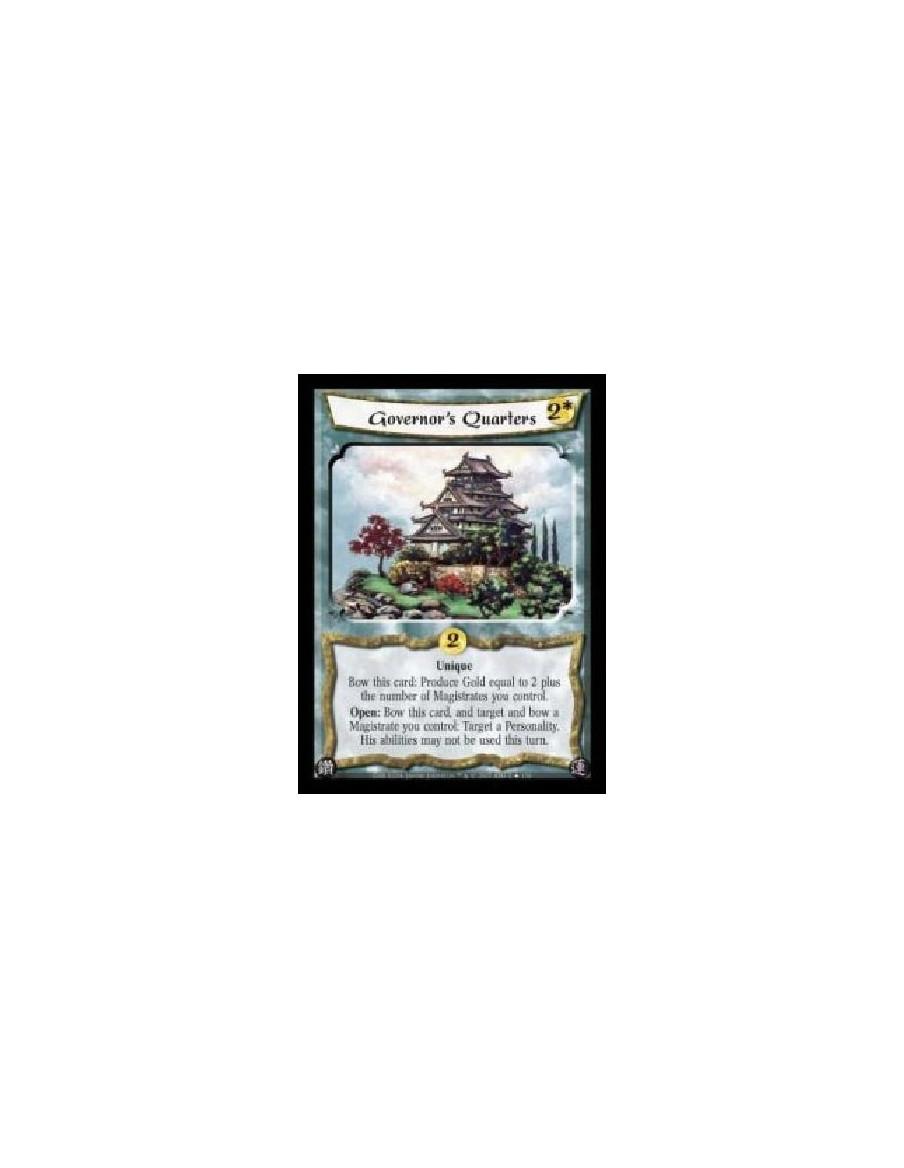 Governor's Quarters (Español)  - Unique. Bow this card: Produce Gold equal to 2 plus the number of Magistrates you control. Open