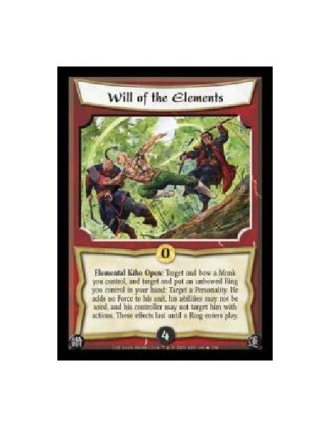 Will of the Elements (Español)  - Elemental Kiho Open: Target and bow a Monk you control, and target and put an unbowed Ring you