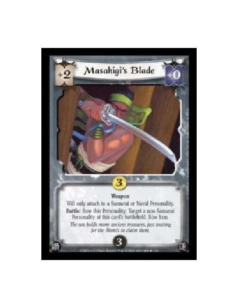 Masahigi's Blade (Spanish)  - Weapon. Will only attach to a Samurai or Naval Personality. Battle: Bow this Personality: Target a