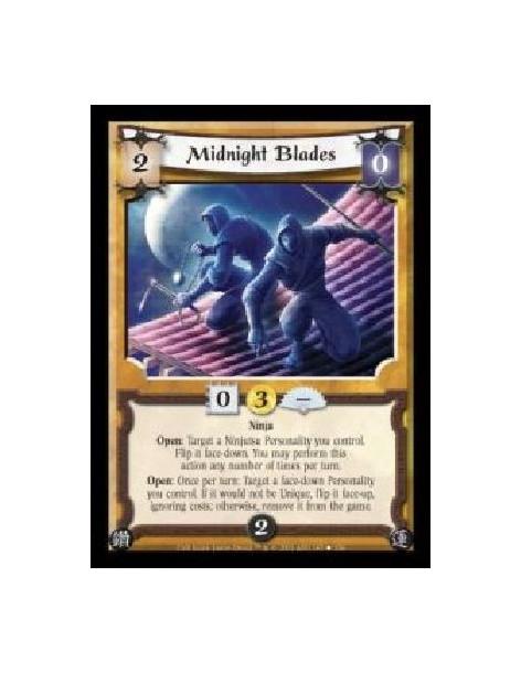 Midnight Blades (Spanish)  - Ninja. Open: Target a Ninjitsu Personality you control. Flip it face-down. You may perform this act