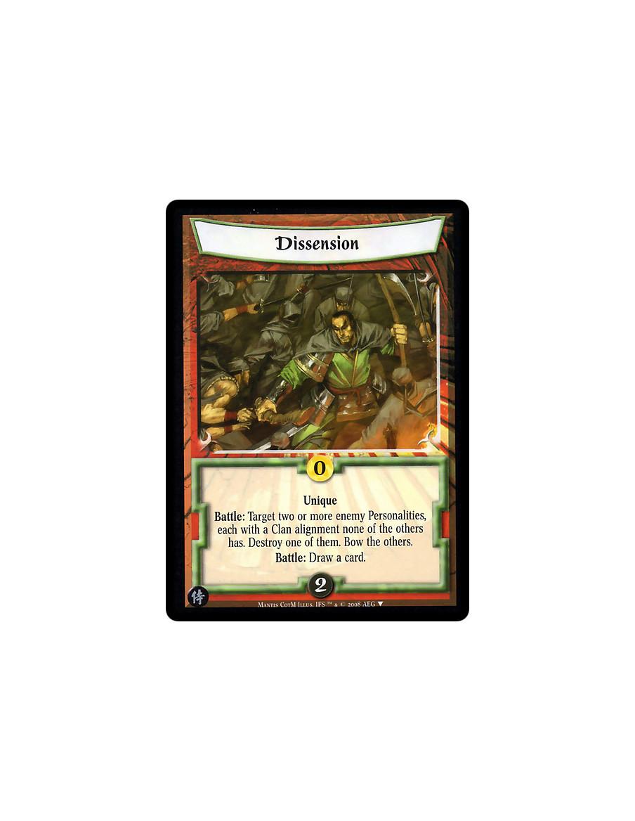 Dissension  - Unique  Battle: Target two or more enemy Personalities, each with a Clan alignment none of the others has. Destroy