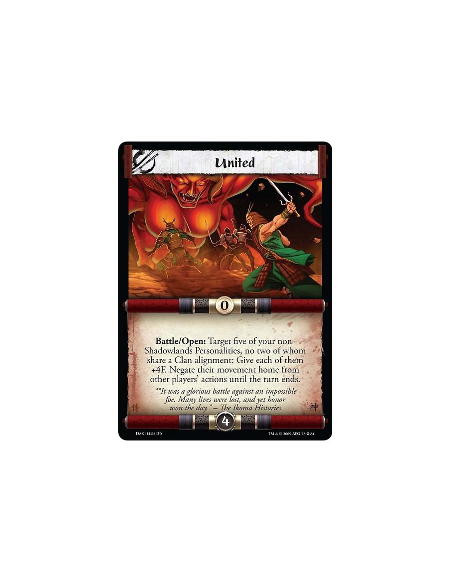 United  - Battle/Open: Target five of your non-Shadowlands Personalities, no two of whom share a Clan alignment: Give each of th
