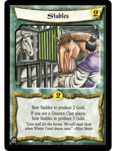 Stables  - Bow Stables to produce 2 Gold. If you are a Unicorn Clan player, bow Stables to produce 3 Gold.