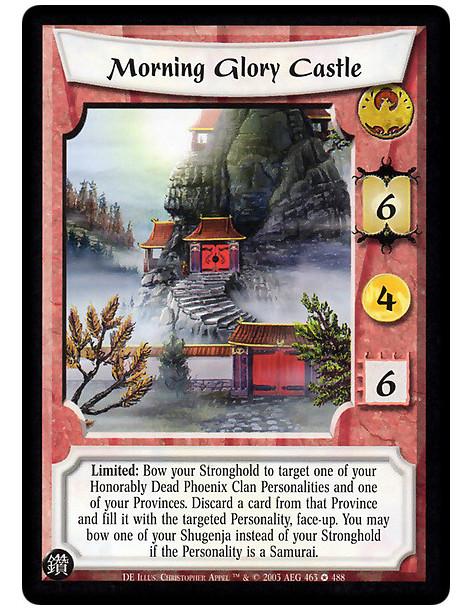 Morning Glory Castle (Español)  - Limited: Bow your Stronghold to target one of your Honorably Dead Phoenix Clan Personalities a