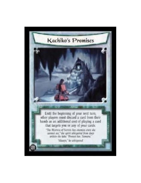 Kachiko's Promises (Español)  - Until the beginning of your next turn, other players must discard a card from their hands as an