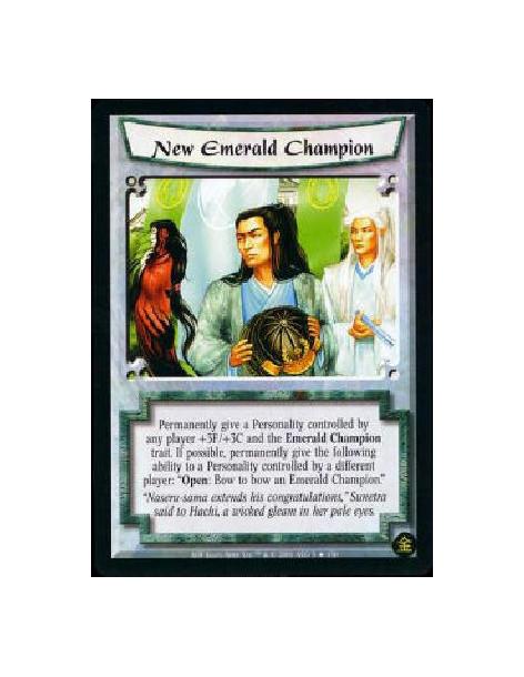 New Emerald Champion FOIL (Español)  - Permanently give a Personality controlled by any player +3F/+3C and the Emerald Champion