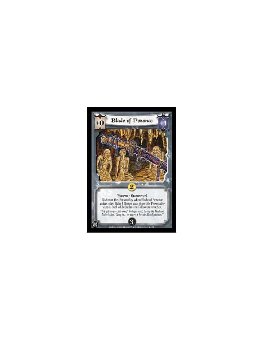 Blade of Penance FOIL (Francés)  - Weapon · ShameswordDishonor this Personality when Blade of Penance enters play. Gain 4 Honor 