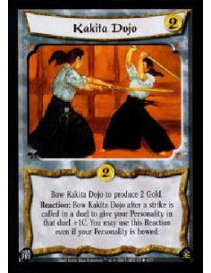 Kakita Dojo  - Bow Kakita Dojo to produce 2 Gold. Reaction: Bow Kakita Dojo after a strike is called in a duel to give your Pers